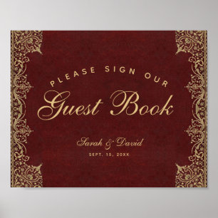 Hochzeit Burgund Gold Bitte unterschreiben Sie uns Poster