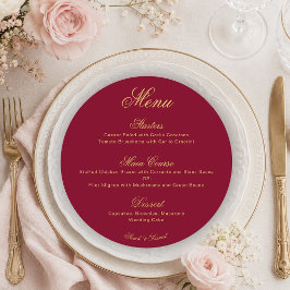 Hochzeit Burgund Gold Einfache Kalligrafie Rot Run Menükarte