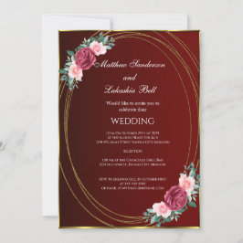 Hochzeit Burgund Gold Rosa Rote Blume Klassisch Einladung
