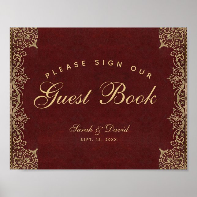 Hochzeit Burgundy Gold Bitte unterzeichnen Sie uns Poster (Vorne)