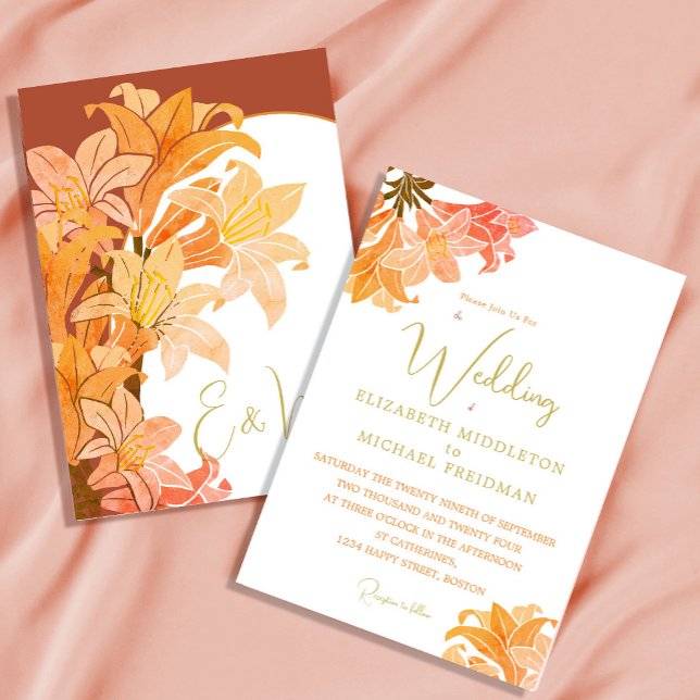Hochzeit Burnt Orange Sienna Floral Elegant Einladung (Von Creator hochgeladen)