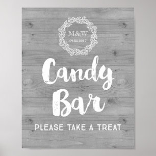 Hochzeit Candy Bar Sign Wood Pattern Kranz Poster