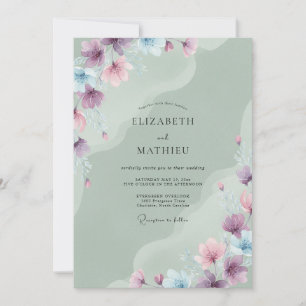 Hochzeit Celadon Immergrün-Blüten Einladung