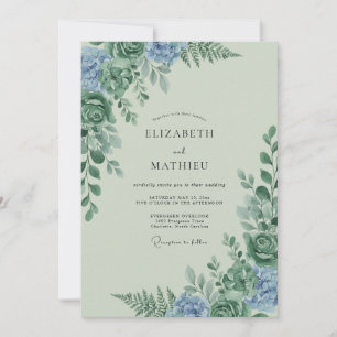 Hochzeit Celadon Kornblume Laub Eukalyptus Einladung