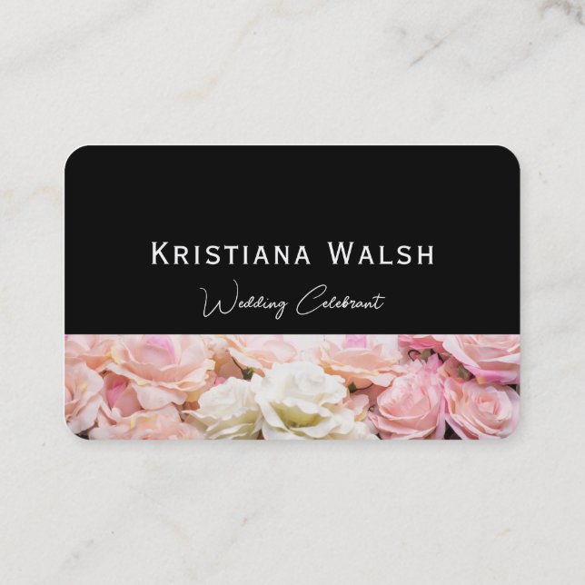Hochzeit Celebrant schwarz mit rosa Blumen Visitenkarte (Rückseite)