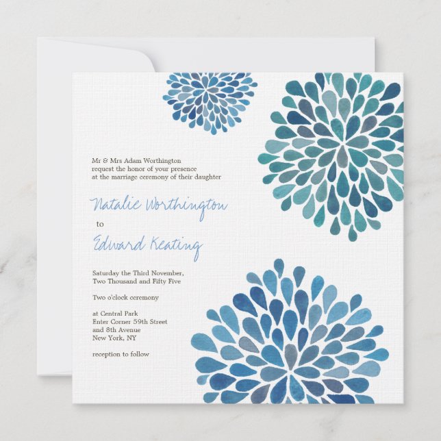 Hochzeit Cerulean Blue Blume blüht Einladung (Vorderseite)