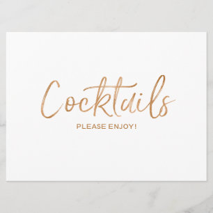 Hochzeit "Cocktails" Schild Stilvoll Gold Rose Einladung
