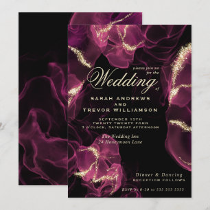 Hochzeit   Crimson Berry Alcohol Ink Einladung