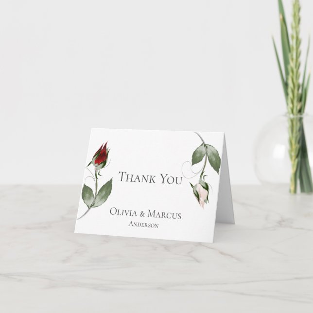 Hochzeit Danke | Aquarell Rose Bud (Vorderseite)