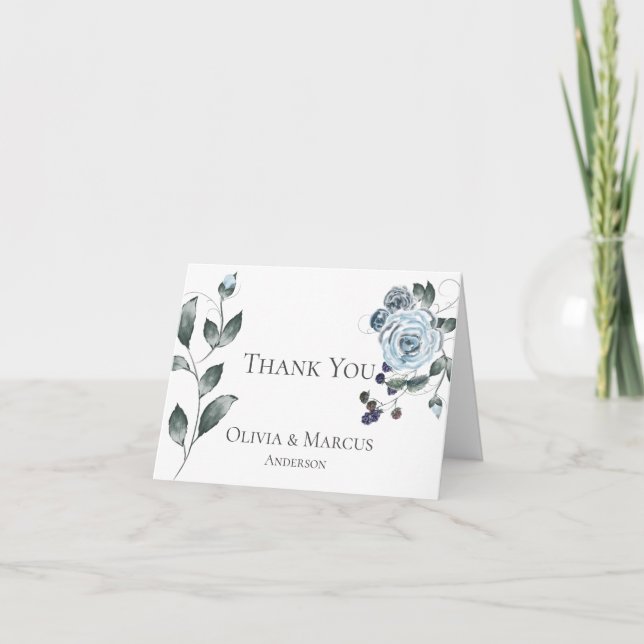 Hochzeit Danke | Aquarellfarben, blau, floralblau (Vorderseite)
