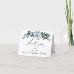 Hochzeit Danke   Aquarellfarbene blaue Rose