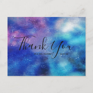 Hochzeit Danke Blue Watercolor Script Postcard Postkarte
