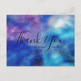 Hochzeit Danke Blue Watercolor Script Postcard Postkarte