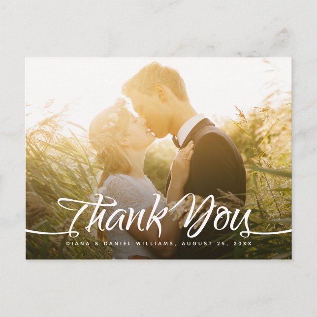 Hochzeit Danke, Calligraphy Script Custom Foto Postkarte (Vorderseite)