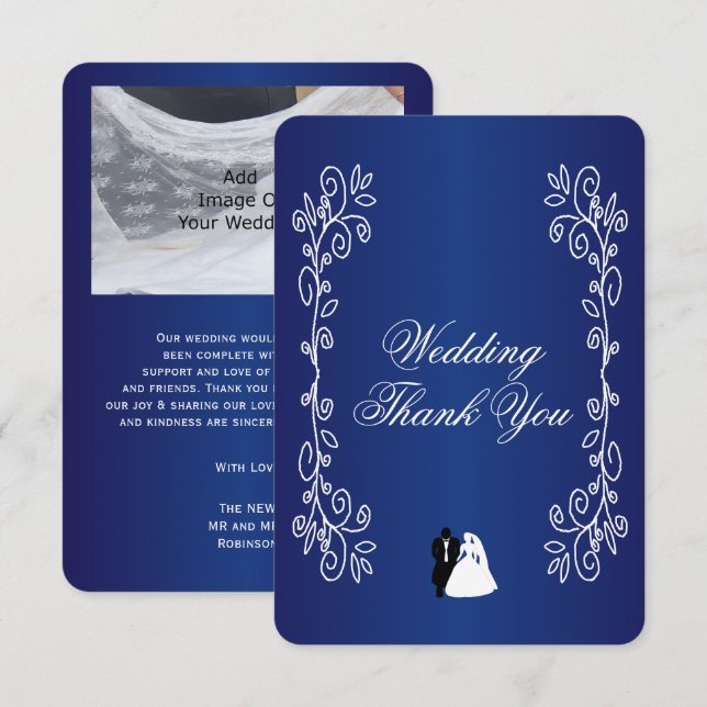 Hochzeit Danke, Card Royal Blue Bride Groom Dankeskarte (Vorne/Hinten)