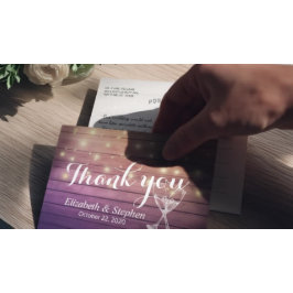 Hochzeit Danke Champagne Glasses Wood Lights Postkarte