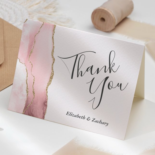 Hochzeit Danke, dass du Blush Pink Agate Gold Glit Karte (Von Creator hochgeladen)