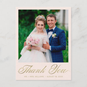 Hochzeit Danke, dass du Blush Pink Foto Gold Scrip Postkarte