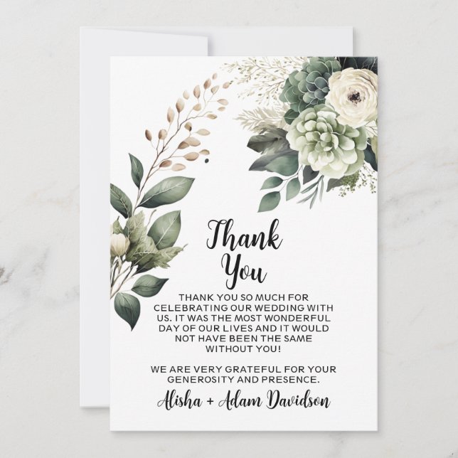 Hochzeit Danke, dass Ihr Kartensatz Grün & Blush B Dankeskarte (Vorderseite)