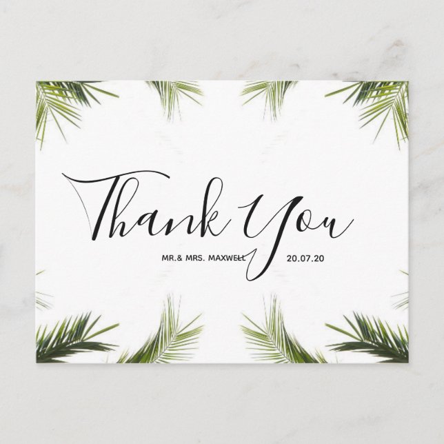 Hochzeit Danke | Green Tropical Script Postcard Postkarte (Vorderseite)
