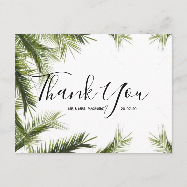 Hochzeit Danke | Green Tropical Script Postcard Postkarte (Vorderseite)