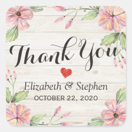 Hochzeit danke Ihnen Aquarell Blume Rustikales Hol Quadratischer Aufkleber