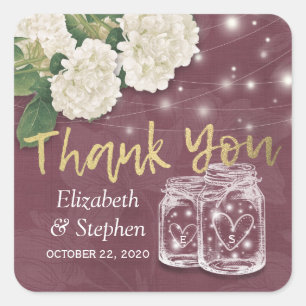 Hochzeit danke Ihnen für Mason Jar Hydrangea Light Quadratischer Aufkleber