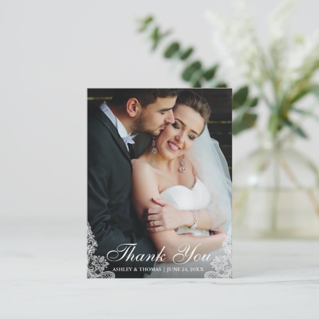Hochzeit danke Ihnen Lace Trim Foto Postkarte (Stehend Vorderseite)