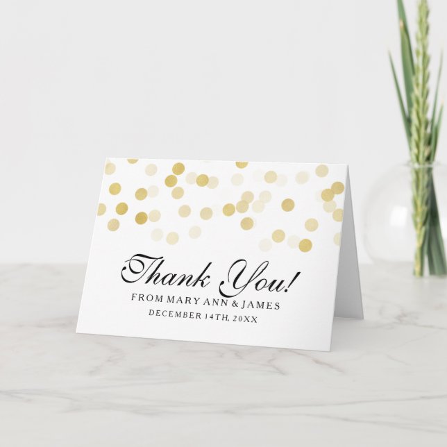 Hochzeit "Danke" Imitats Gold Foil Glitzer Lights Dankeskarte (Vorderseite)