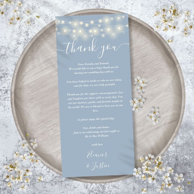 Hochzeit Danke Lights Dusty Blue Platzkarte Menükarte (Wedding Thank You Lights Dusty Blue Place Card)