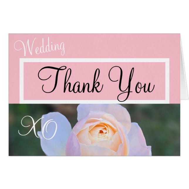 Hochzeit danke Monogram Pastel Pink Rose (Vorderseite (Horizontal))