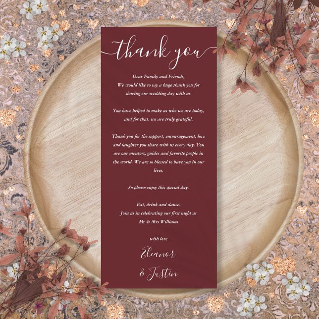 Hochzeit Danke Rosewood Pink Platzkarte Menükarte (Wedding Thank You Rosewood Pink Place Card)