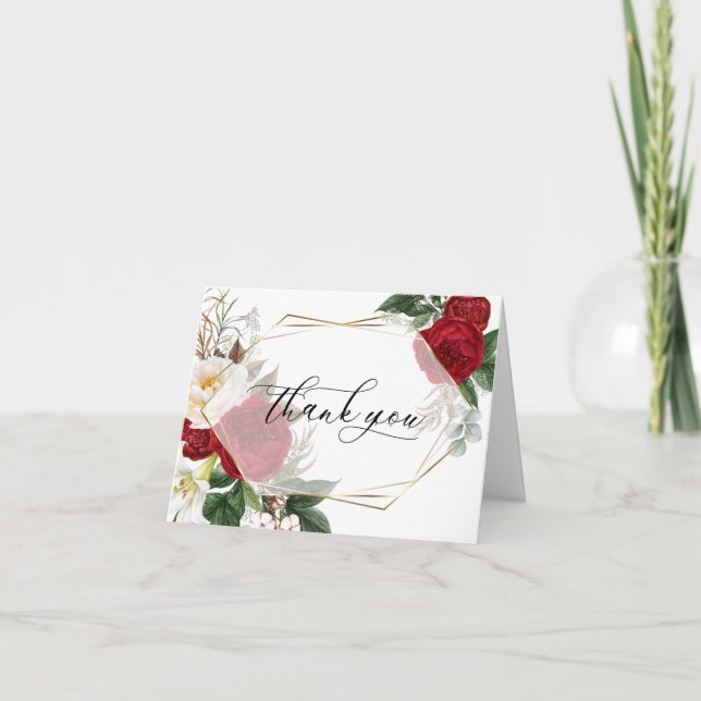 Hochzeit Danke | Scarlet Peony Floral (Vorderseite)