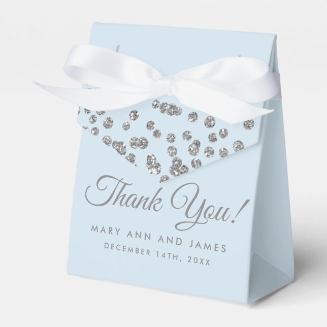 Hochzeit Danke Silver Glitzer Confetti Ice Blue Geschenkschachtel (Vorderseite)