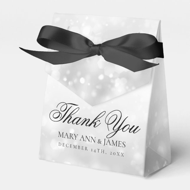 Hochzeit Danke Silver Shimmer Lights Geschenkschachtel (Vorderseite)