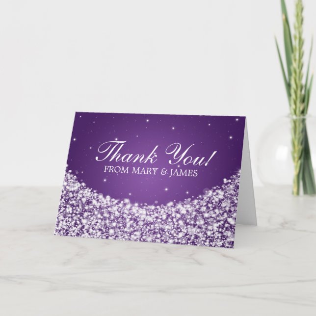 Hochzeit "Danke" Star Sparkle Lila Dankeskarte (Vorderseite)