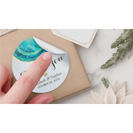 Hochzeit Danke, Watercolor Aquamarin Gold Agate Ge Runder Aufkleber