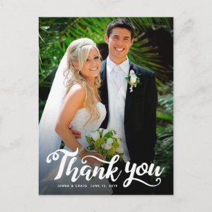 Hochzeit Danke   Weiße Schrift über Foto Postkarte