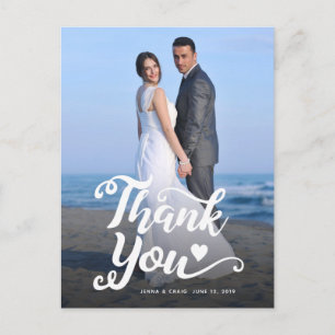 Hochzeit Danke   Weiße Schrift über Foto Postkarte