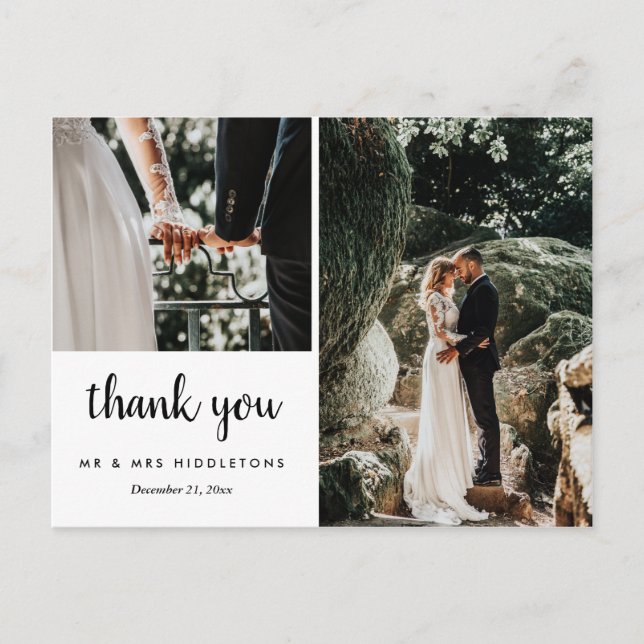 Hochzeit Danke, Whimsical | Zwei Fotos Postkarte (Vorderseite)
