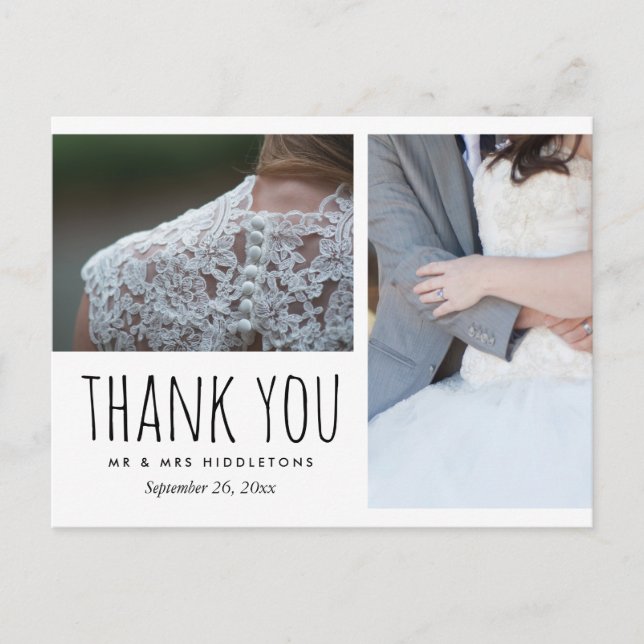 Hochzeit Danke, Whimsical | Zwei Fotos Postkarte (Vorderseite)
