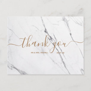 Hochzeit Danke   White Marble Script Postcard Postkarte