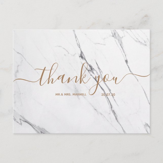 Hochzeit Danke | White Marble Script Postcard Postkarte (Vorderseite)