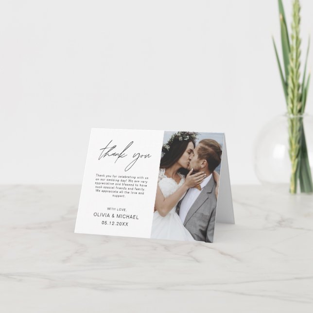 Hochzeit Dankeschön Foto Minimalistisch Elegant Dankeskarte (Vorderseite)
