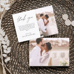Hochzeit Dankeschön Foto Minimalistisch Elegant Dankeskarte<br><div class="desc">Hochzeit Dankeschön Karten,  die ein Foto auf der Vorder- und Rückseite haben. Die Dankeschön-Karten enthalten eine moderne,  handgeschriebene,  kursive Schriftzeichen-Typografie,  die elegant,  einfach und modern nach Ihrer Hochzeitsfeier zu benutzen sind.</div>