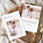 Hochzeit Dankeschön Foto Minimalistisch Romantik Dankeskarte<br><div class="desc">Hochzeit Dankeschön Karten,  die ein Foto auf der Vorder- und Rückseite haben. Die Dankeschön-Karten enthalten eine moderne,  handgeschriebene,  kursive Schriftzeichen-Typografie,  die elegant,  einfach und modern nach einem minimalistischen einfachen Hochzeitstag-Fest zu verwenden sind.</div>