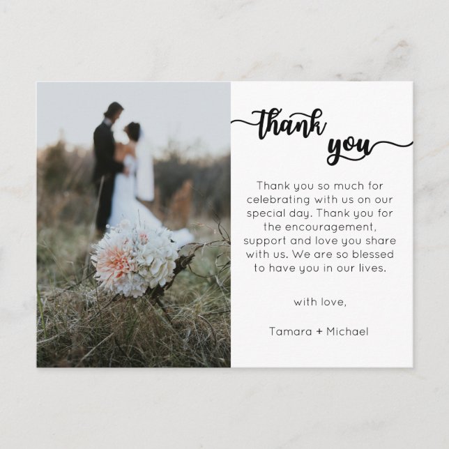 Hochzeit Dankeschön Karte, Moderne Schrift Postkarte (Vorderseite)