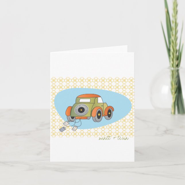 Hochzeit Dankeschön Karte - Retro Just Married Car (Vorderseite)