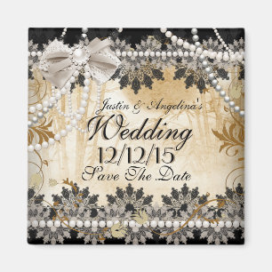 Hochzeit Datum Speichern Schwarz Creme Beige Magnet