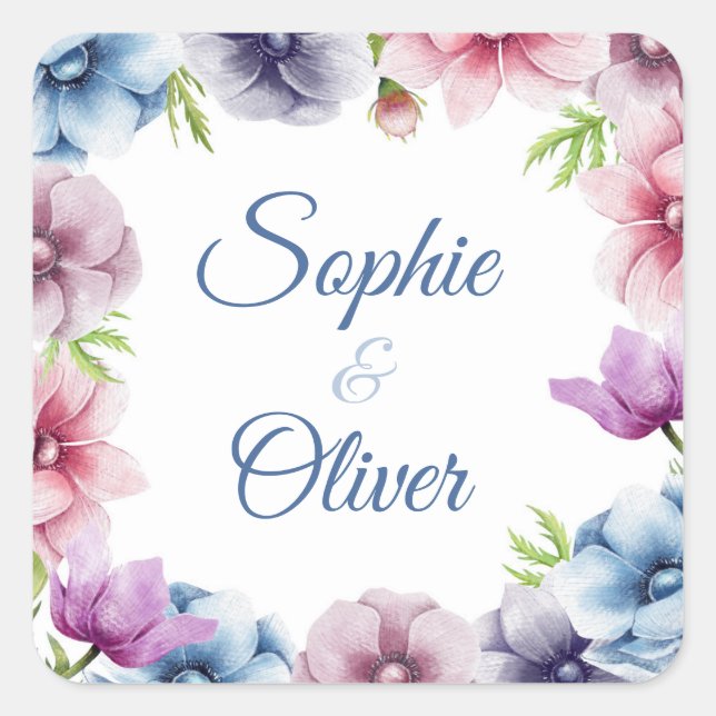 Hochzeit der Anemone-Blume Quadratischer Aufkleber (Vorderseite)